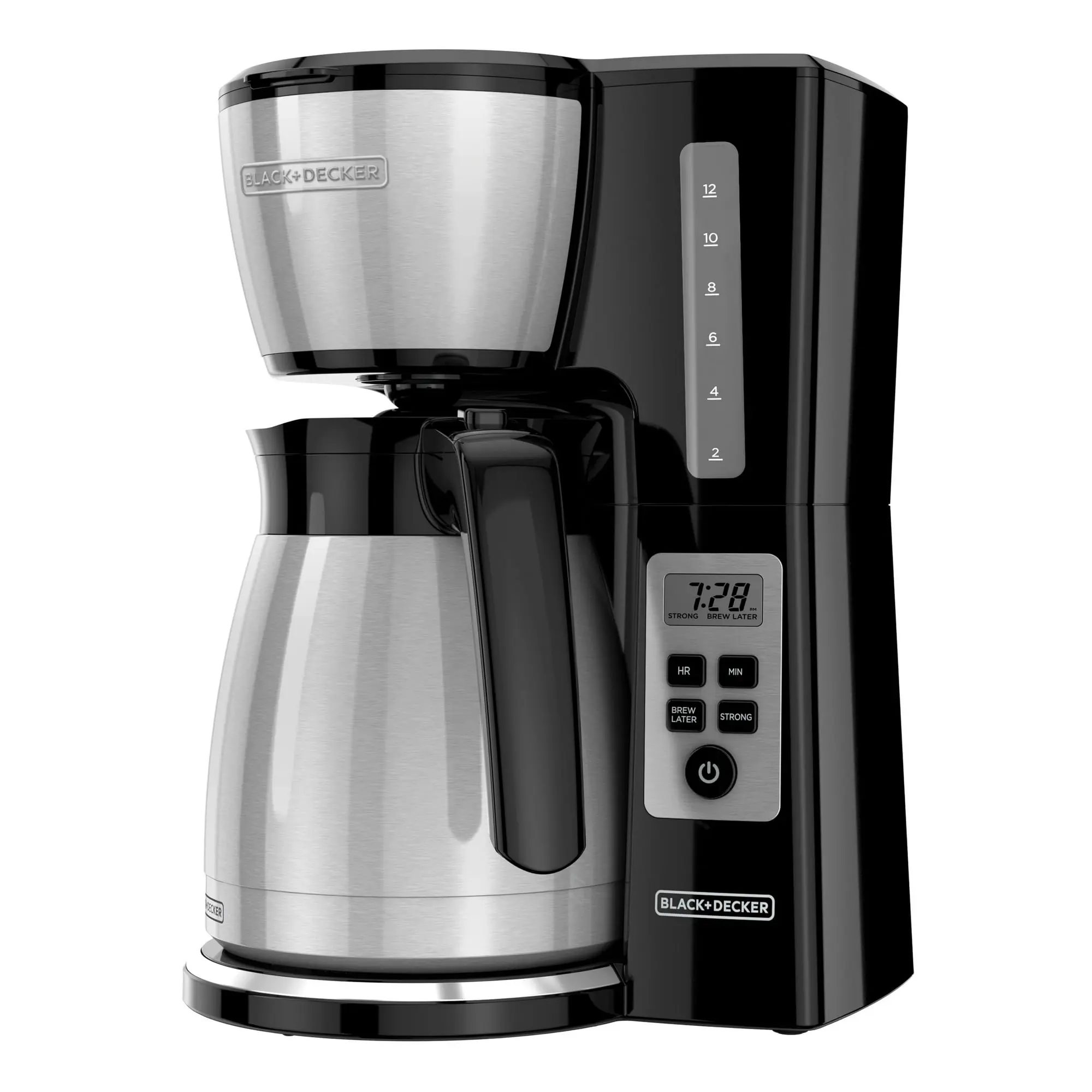 BLACK+DECKER 12 Cup Thermal Programmable Coffee Maker with Brew Strength and VORTEX Technology, BlackSteel