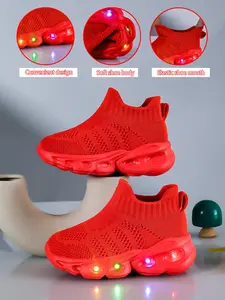 New Children's and Teenagers' Infant Casual Fashion Shockproof Wear-resistant Cool Glowing LED Light Sole Lightweight Breathable Low-top Mesh with Quick Lacing Outdoor Indoor Walking Running Learning Step Sports Leisure Running Shoes