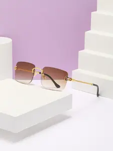 Unisex Simple Style Ombre Tinted Lens Sunglasses, Trendy Casual Rimless Square Sunglasses for Everyday Use, Fashion Accessories for Outdoor Activities