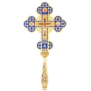 Orthodox Cross, Orthodox Blessing Cross, Gold Plated  Alloy Eastern Orthodox Crucifix with Icons, Religious Christian Gift for Church Liturgy, Home Prayer, Baptism, Easter, Religious Decorations