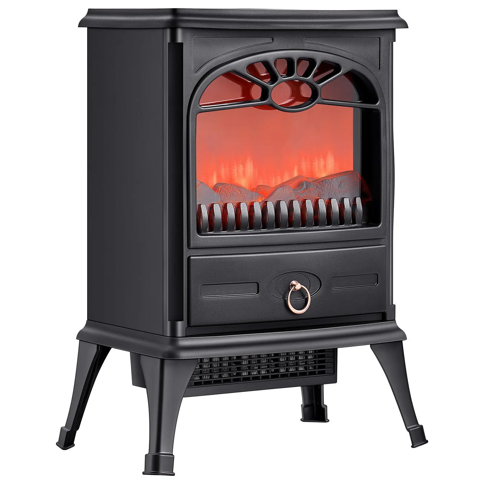 VEVOR 22.8 in Freestanding Electric Fireplace Heater, 1500W, Adjustable Simulated Realistic Flames, Black, Safety Features for Avoiding Fire Hazards & Peace of Mind, Ideal for Holidays