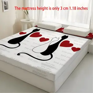 Cat Heart Pattern Sponge Mattress, 1.57 Inch, Hotel Grade, Queen Size Foldable Portable, Multi-Functional, Washable Cover, Triple Fold Mattress