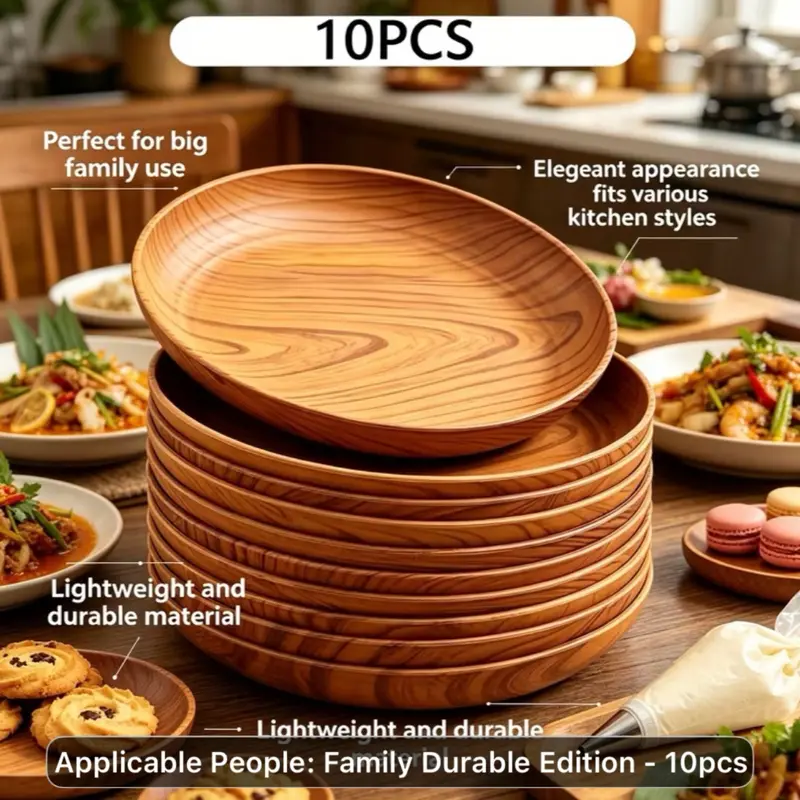 10pcs Plastic Plates, Versatile Serving Tray Set for Bread, Sandwiches, Breakfast, Pasta, Rice, Salad, Desserts, Fruits, Snacks. Ideal for Home Dining, Parties, Outdoor Camping, Coffee Serving, And Daily Use.
