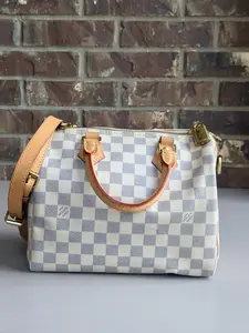 Pre-owned Louis Vuitton Canvas Shoulder Bags Speedy Handbag Damier Azur 25 Bando 62384