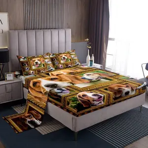 Beagle Bed Sheet Set for Girls Boys,Cute Dog Puppy Bed Sheets with Deep Pocket Fitted Sheet,Room Decorative Beagle Lover Gift Sheets