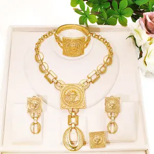 GZJPEI Fashion Jewelry Set For Women Classic 18K Gold Color Boho Necklace Set Earrings Bracelet Ring Elegant Wedding Party Gift Accessories Jewellery Gift Set