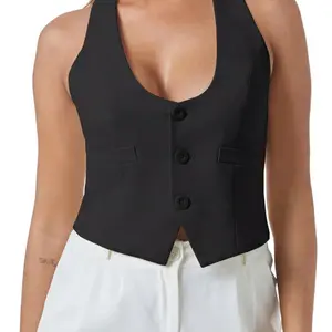 Women’s Button Up Vest Top – Dressy Casual Racerback Blazer Vest, Steampunk Waistcoat Jacket