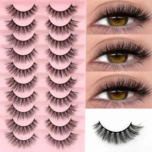 10 Pairs D Curl Luxurious Voluminous Dramatic Lashes, 3D Stereo Natural Eye Enlargement, Reusable, Suitable for Beginners, Soft Comfortable Strip Eyelashes
