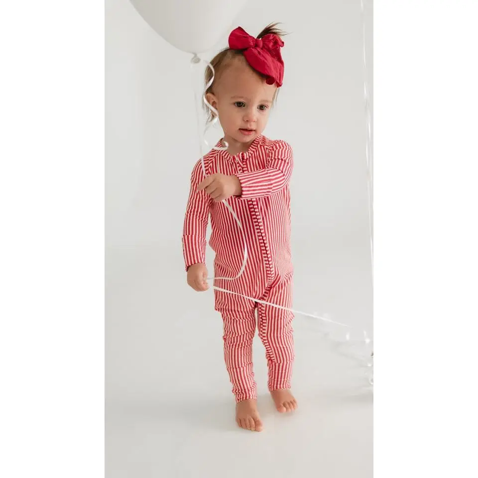 Infant Romper in Red Pin Stripes