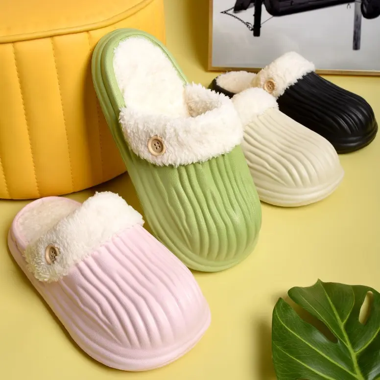 Waterproof Cotton Slippers for Men Women Winter Indoor Home Warm EVA Fur with Detachable Plush Toe Autumn Version Anti-Slippery Footwear Slide Walking Shoes Footwear Slide Flipflop Girl Tsinelas Pink