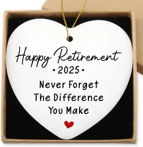 Retirement Gift for Woman 2025 Happy Retirement Hanging Ornament Farewell Gifts for Coworkers Employee Teacher Boss Nurse Christmas Ceramic Heart Keepsake