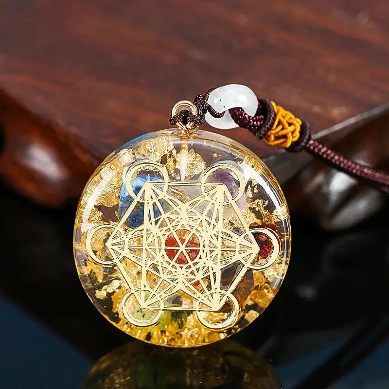Orgonite Pendant Necklace Metatron Cube Resin Pendant Cosmic Healing Crystal Sacred Geometry Chakra Necklace Meditation Jewelry