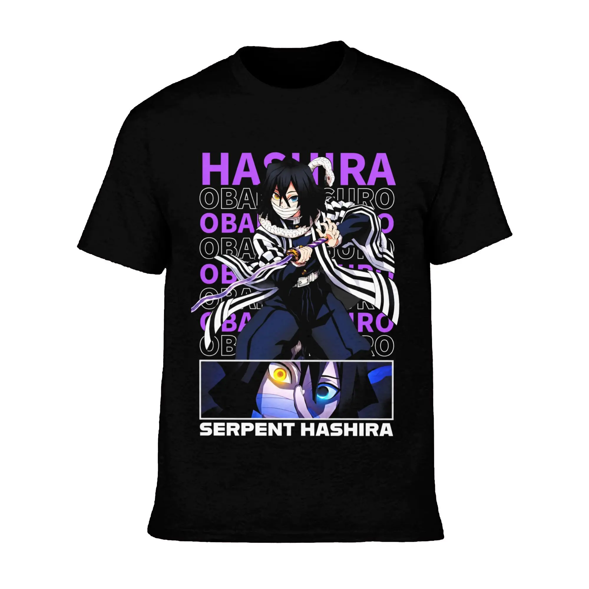 Demon Slayer Obanai Iguro Graphic T-Shirt, Classic Aesthetic Anime Top in 100% Cotton, Soft Breathable Short Sleeve Unisex Streetwear
