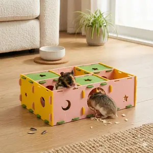 Hamster Maze Tunnel Toy, Multi-Room Rodent House for Hamsters, Gerbils & Mice, Interactive Puzzle Hideout with Tunnels & Exploration Play