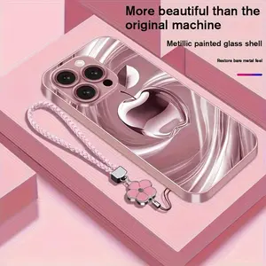 New Swirl Apple Series Metallic Paint Glass Phone Case Without Lanyard Compatible with iPhone 17/16/16Plus/16Pro/16ProMax/15/15Plus/15Pro/15ProMax/14/xs/xr/xsmax/7/8 Simple Creative High-end (C)