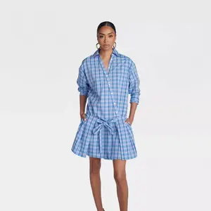 KBB by KAHLANA Women's 'The Apron Shirt Dress' - Purple Plaid S
