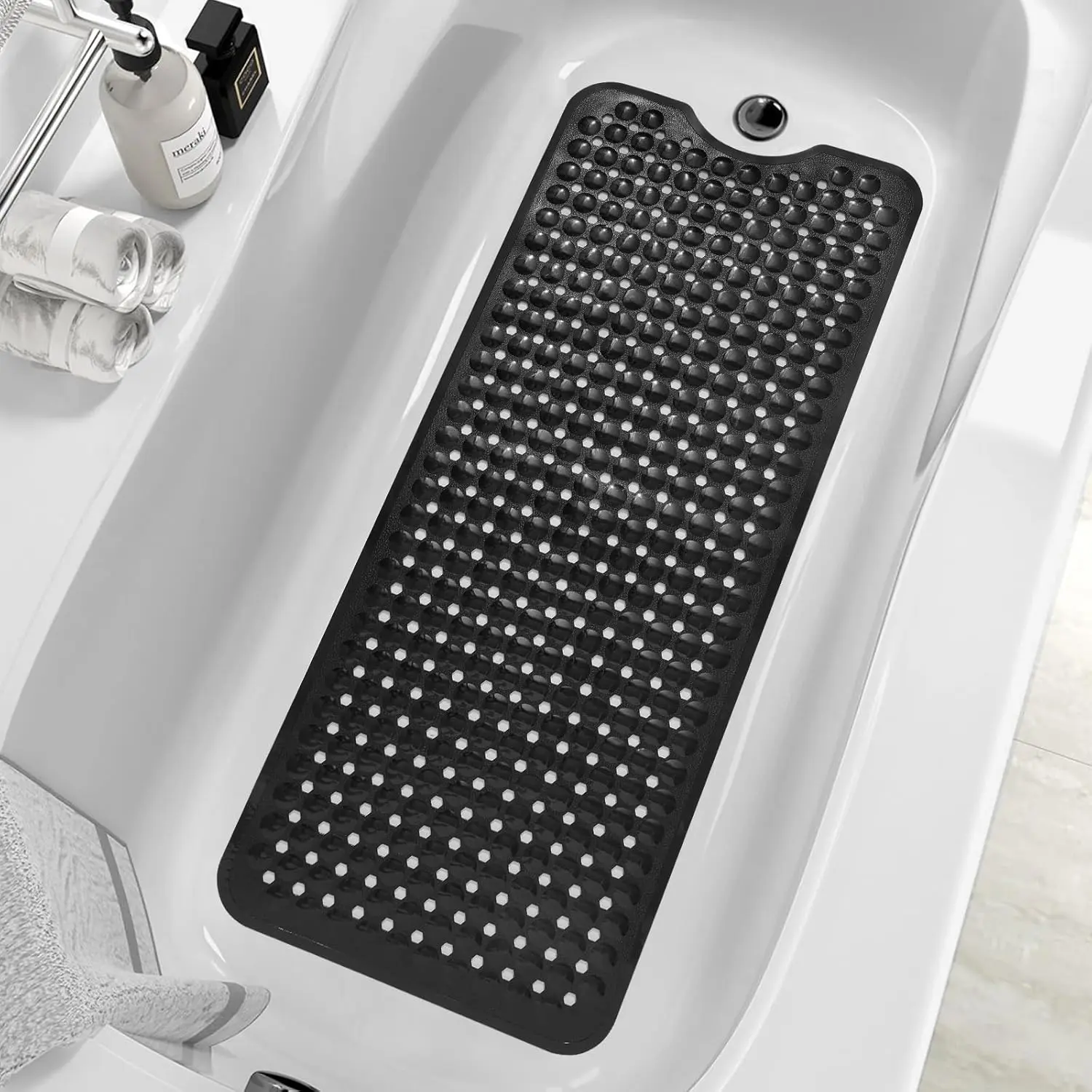 Synthetic Non-Slip Rectangle Cushioned Bubble Bath Mat for Girls, Parents - 40x16 in, Anti-Slip Treads, Suction Cups, Drain Holes, Machine Washable, Indoor Home Bathroom Supplies Tub Mat