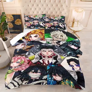 Demon Slayer Pattern Soft Quilt Set, Includes 1 Blanket and 1 or 2 Pillowcases Without Pillows, Perfect Gift Idea