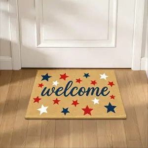 1 piece star element entry mat, Independence Day theme, American minimalist style, indoor/outdoor universal decorative mat, Door Entrance Rug, Machine Washable Rug, suitable for entryway, door, outdoor courtyard, and holiday party scenes