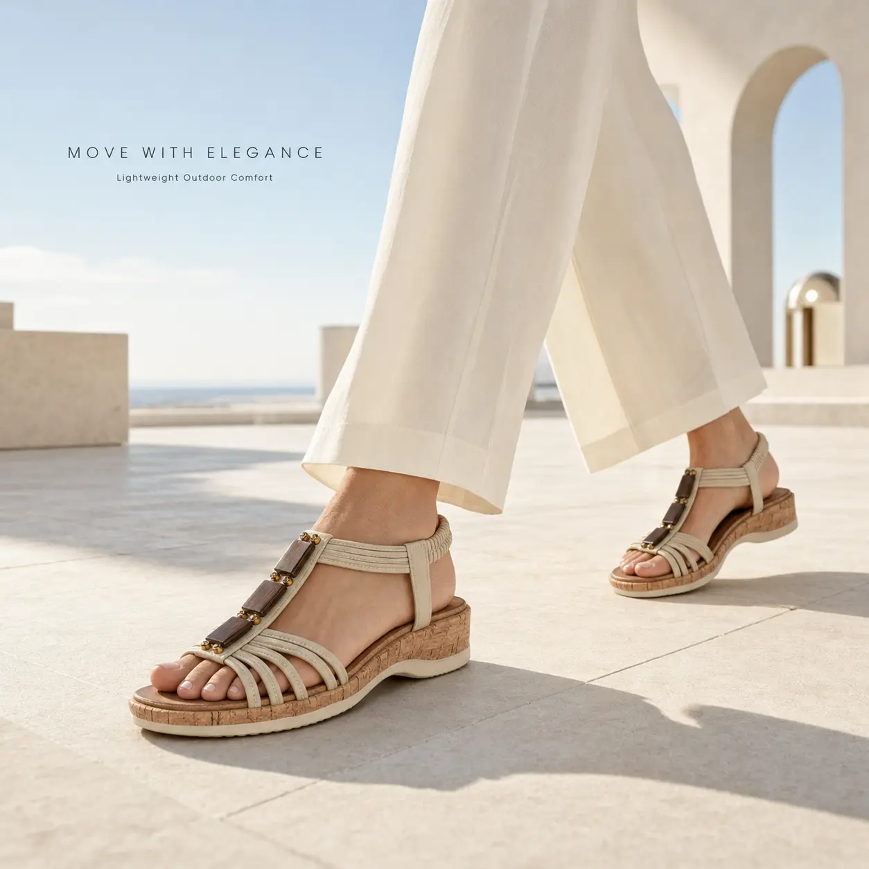 Women’s Outdoor Wedge Walking Shoes - Lightweight Beaded Casual Sport Sandals, Elastic Slingback, Elegant Design, Soft Comfortable Summer Travel Shoe, Women's Sandals, Women Sandals