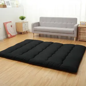 OUTGOODS 3'' Thick Japanese Floor Futon Mattress – Collapsible Tatami Mat for Camping, Dorm, Sofa, Yoga, Meditation – Portable Roll-Up Sleeping Pad, Comfortable Twin/Full Size Floor Couch Bed – Black/Grey Wave