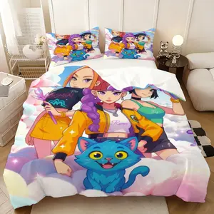 3-piece vibrant anime themed bedding set. Stylish, trendy, lightweight and soft. Includes 1 duvet cover and 2 pillowcases, comforter not included. Perfect for bedroom, home and dorm decor, suitable for all seasons.