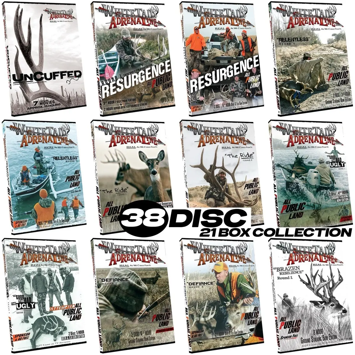 Whitetail Adrenaline 38-Disc Full Movie Box Set - Thriller, Comedy, Drama, Sports, Mystery, Hunting Documentary DVD Collection