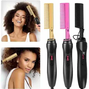 Comfort Pink Multipurpose Hair Straightener, Copper Color Comb, Wet and Dry Electric Heating, 110V Corded Electric, Various Hairstyles - Smooth Curling Iron Straightening
