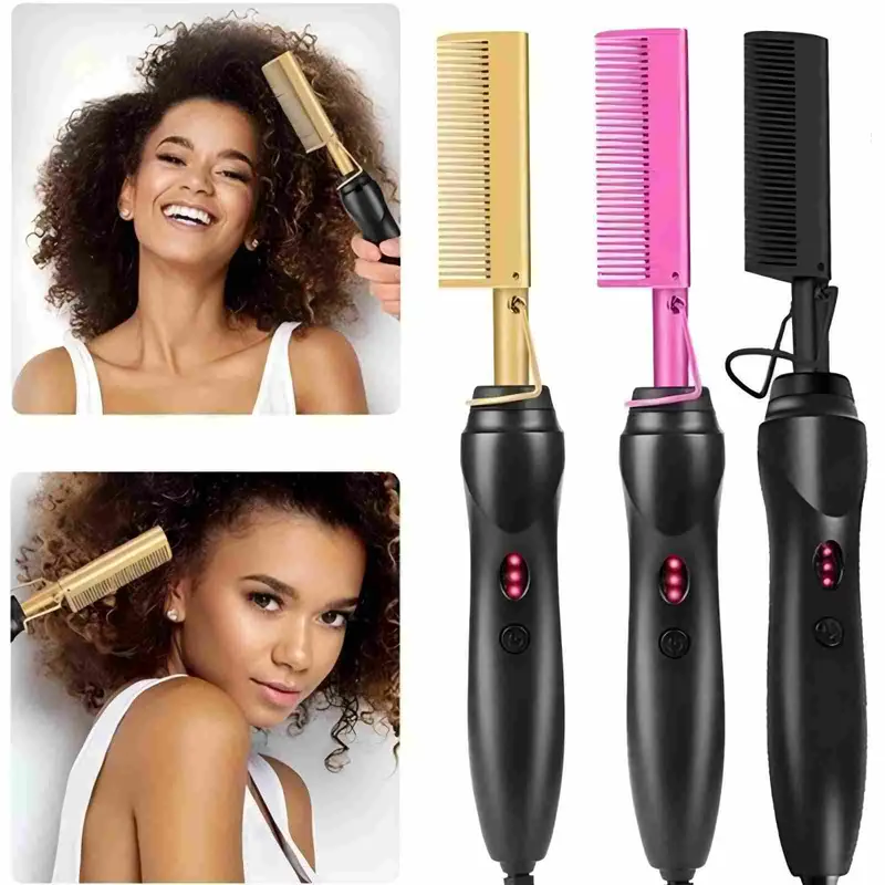 Comfort Pink Multipurpose Hair Straightener, Copper Color Comb, Wet and Dry Electric Heating, 110V Corded Electric, Various Hairstyles - Smooth Curling Iron Straightening
