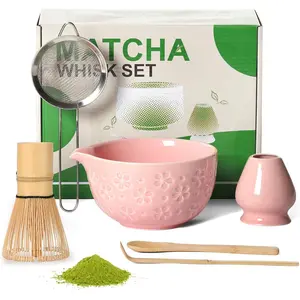 Matcha Whisk Tea Set Kit: Japanese Matcha Kit with Ceramic Bowl Bamboo Whisk Chasen Holder Spoon Measuring Scoop Sifter, Traditional Practical for Tea Ceremony Breakfast Lattes Home Kitchen Christmas
