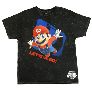 The Super Mario Galaxy Movie T-Shirt Men's Let's A Go Adult Mineral Wash Tee