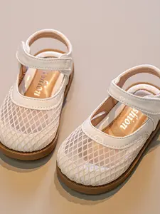 Girls' Summer Mesh Sandals, Breathable Creative Grid Design, Soft Skin-Friendly Lining, Anti-Slip Rubber Sole, Easy Wear