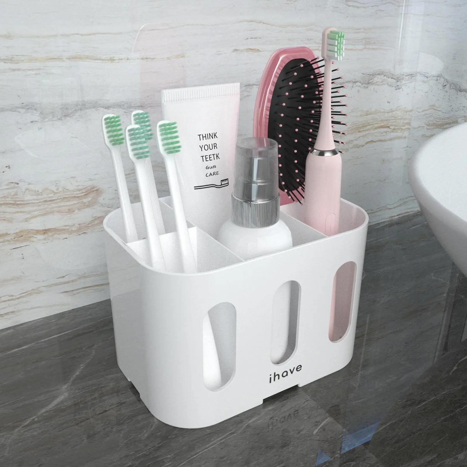 1 Piece Large Capacity Toothbrush Holder Organizers, Toothbrush Holders for Bathrooms, Toothpaste Holder, Solid Color Drain Storage Hanging Rack, Multi-grid  Bathroom Organizer For Home Bathroom Kitchen