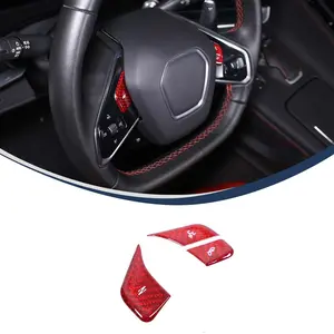 3-piece set of genuine carbon fiber red car steering wheel button stickers suitable for 2022+ Corvette C8