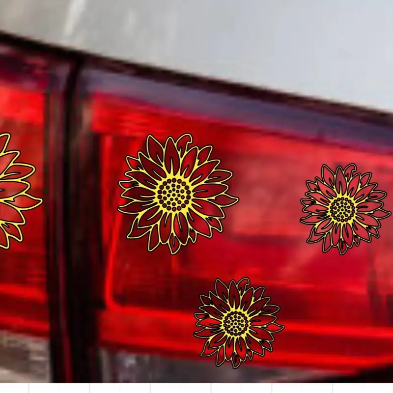 5-Pc Vinyl Sunflower Car Stickers, Customizable Multi-Size Peel-and-Stick Weatherproof Decals for Car Exterior, Wall/Laptop