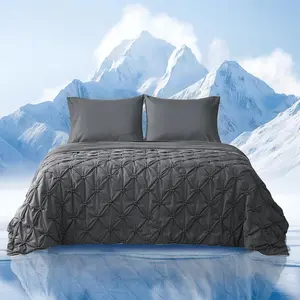 Elegant Pintuck Cooling Comforter Queen Size, Cooling Blanket for Hot Sleepers, Lightweight Summer Bedding with Q-Max 0.45 Cooling Fabric, 90''x90'', Charcoal Grey