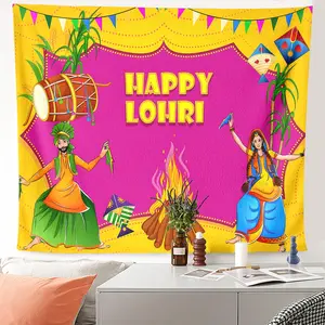 1pc Lohri Festival Tapestry Wall Hanging, Indian Folk Celebration Decorative Cloth, HD Printed Polyester Backdrop for Living Room Bedroom Dorm, Vibrant Cultural Party Decor, Easy to Hang Art Tapestr, Tapestry Wall Mural