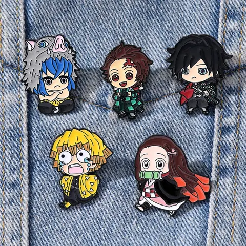 5 Piece Set Cartoon Anime Agatsuma Zenitsu Enamel Pins Drop Set Pins Cute Character Alloy Brooches Lapel Backpack Badge Fashion Jewelry Accessories Gifts for Friends Collectible Pins