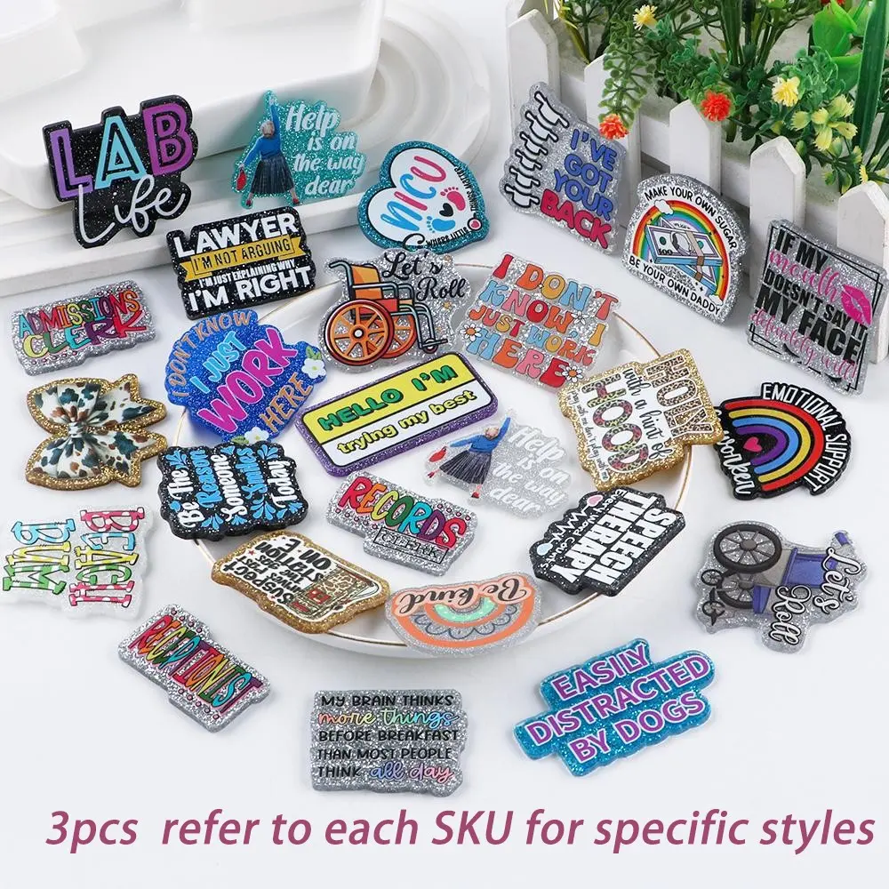 3 Piece Resin Acrylic Flat Back Charms, Multi-Color Heart Rainbow Wheelchair DIY Craft Supplies, Perfect for Badges, Phone Stands, Hair Clips