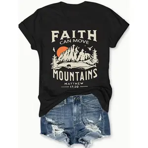 Inspirational and Spiritual T - Shirt: "Faith Can Move Mountains" with a Scenic Graphic and Biblical Reference
