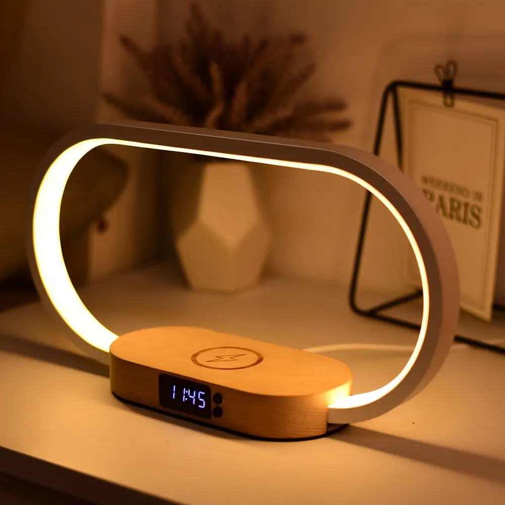 New LED Smart Desk Lamp - Wireless Charging USB Port Clock Alarm & Temperature Display - Foldable for Bedroom Office & Study Space Efficiency