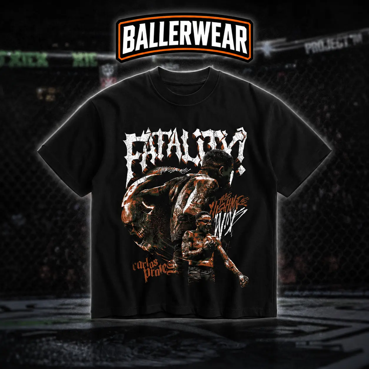 BALLERWEAR Carlos Prates Fatality Heavy Cotton T-Shirt Carlos Prates Graphic Tee UFC Combat Sports Fan Shirt MMA Fight Night Shirt Gift for Men Women American Made Fightwear