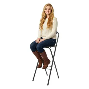 Foldable Bar Stool with PU Cushioned Seat & Backrest, Heavy Duty 275 lbs Capacity Space-Saving Counter Chair, Electrostatic Coated Carbon Steel Frame for Home Bar Kitchen Pub Bistro, No Assembly Required