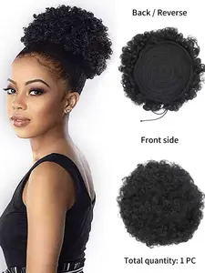 1PCS 8 Inch Loose Fine Small Curl Drawstring Afro Explosion Bun Hair Pack, Natural High Ponytail Accessory, Easy Installation, Perfect for Daily Use