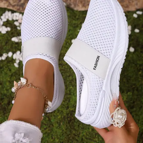 Women's Fashionable Mesh Breathable Lightweight Sneakers, Casual Comfortable Low Top Sneakers, All-match Commuter Shoes for Work & Daily Wear, Girl, Flat Sneakers, Casual Flat Footwear, Breathable Summer Footwear