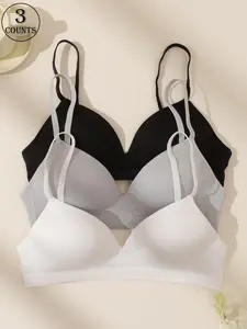 Women's Solid Wireless Bra, Seamless Soft Wirefree, Casual Comfy Breathable Adjustable Strap Bra, Softness Lingerie for All Seasons