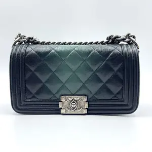 Pre-owned CHANEL Leather Crossbody Bags Boy Large Gradient Dark Green Flap Bag