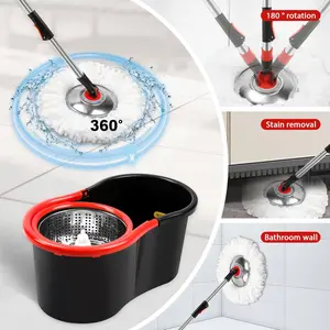 360° Spin Mop & Bucket Set | Self-Wringing | Stainless Steel Handle | 3 Microfiber Heads | Easy Floor Cleaning