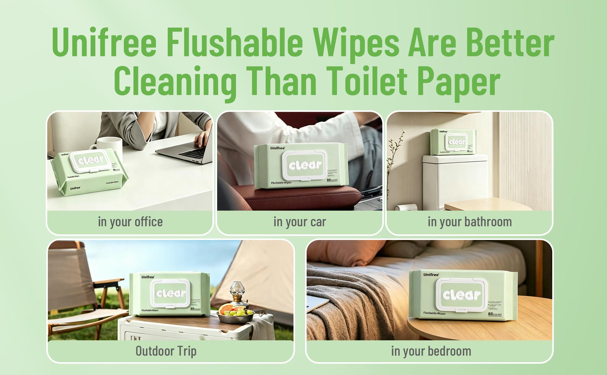 Unifree Flushable Toilet Wipes, Mini Travel Friendly Pack, Gentle Flower Scented Clean Wipes Set, Septic & Sewer Safe Home Care Essentials, memorial day