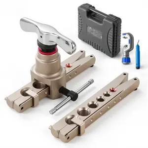 Flaring Tool for HVAC Systems, 45-Degree Eccentric Single Flaring Tool for 1/4 to 3/4 Inch and 6-19 Mm Copper and Aluminum Tubes, Includes Metric and SAE Clamps, Tube Cutter, Toolbox, and Refrigeration Air Conditioner Repair Kit